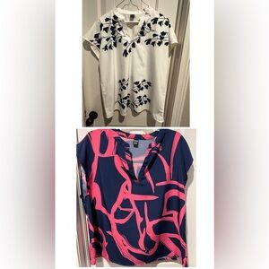 Lot of 2 SHEIN White and Navy Floral Blouse and pink and blue shapes sz xl